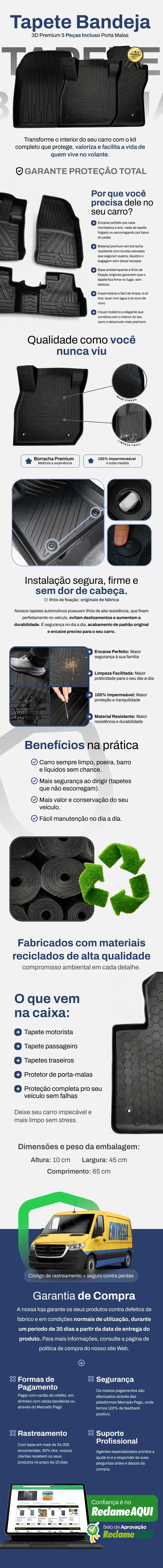 Tapete Bandeja 3D Premium 5 Pecas - Descricao completa do produto